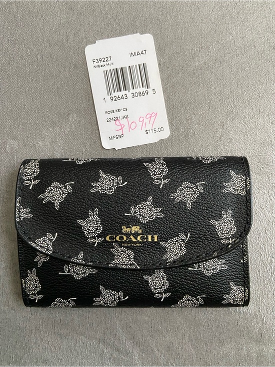 Coach Accessories - Coach Black Floral Embossed Leather Key holder with Gold Logo